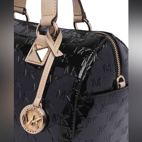 FINAL $$DROP!!BLACK PATENT MICHAEL KORS GRAYSON MEDIUM SACHEL AUTHENTIC - Picture 7 of 15